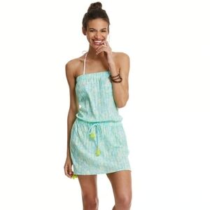 Vineyard Vines Shells Allover Print Green/Blue Bandeau Top Swim Coverup  XXS